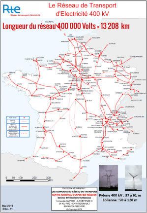 Carte RTE du réseau très haute tension 400 kV