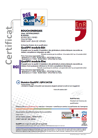 Certificat RGE QualiPV 36 et Bât 2023-2024 de Rouch Energies