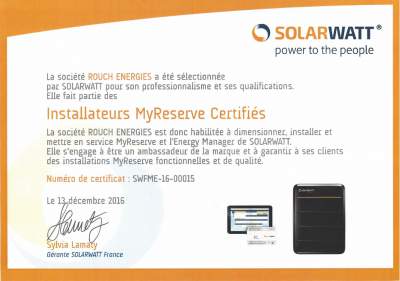 Rouch Energies installateur certifié MyReserve de Solarwatt : voir notre certification